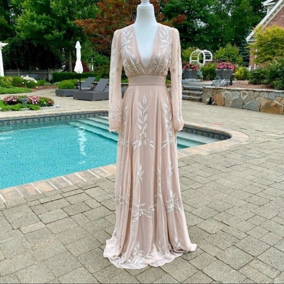 Anthropologie BHLDN Belize Dress Wedding Gown Maxi Long Sleeve Formal Cream 4 - Picture 6 of 14